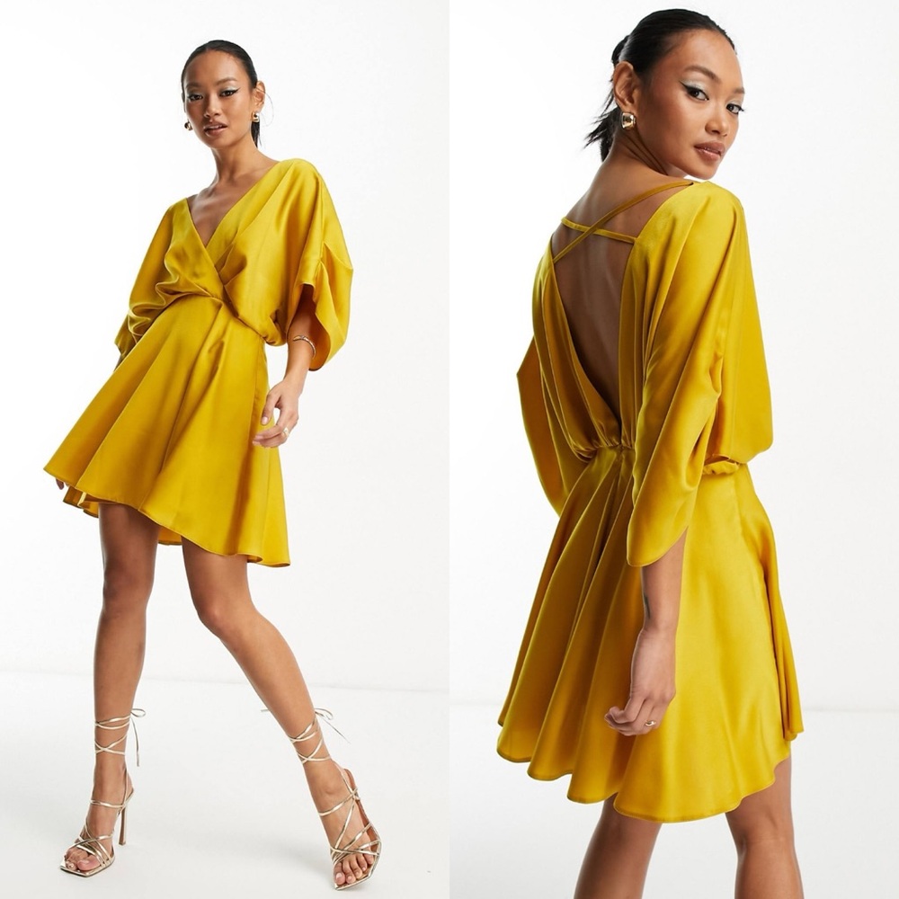 NWT ASOS Elegant Golden Plunge Satin Mini Dress